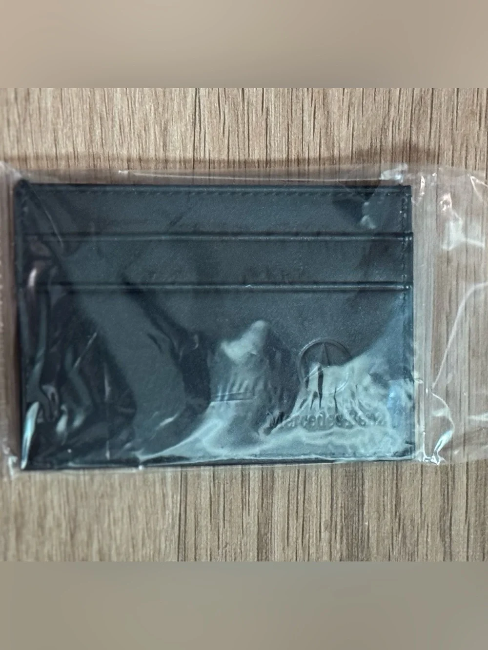 New Mercedes-Benz black leather card license holder embossed mini wallet